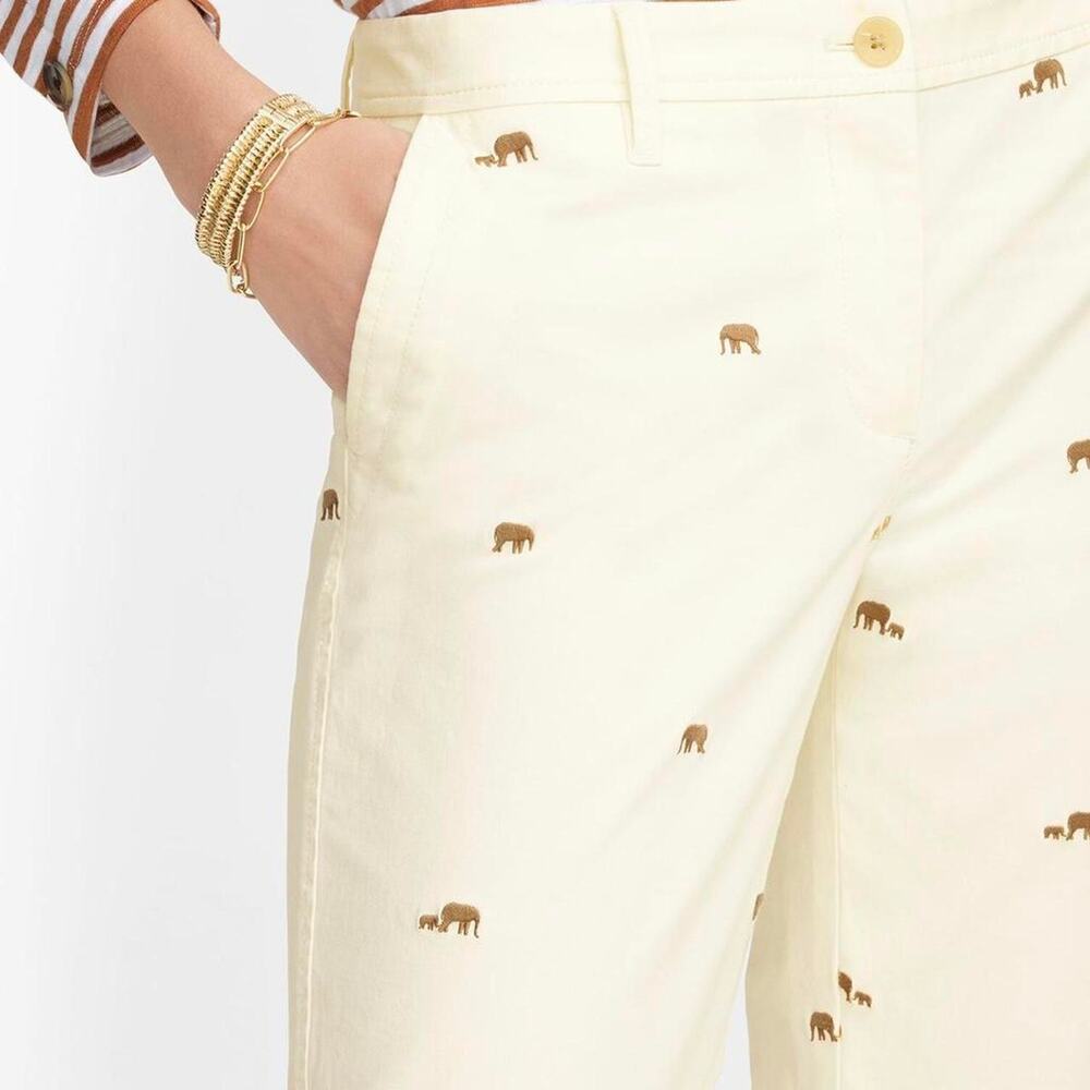 Talbots Relaxed Chino Elephant Embroidered Pants Sz 12 Coastal Prep Safari Chic